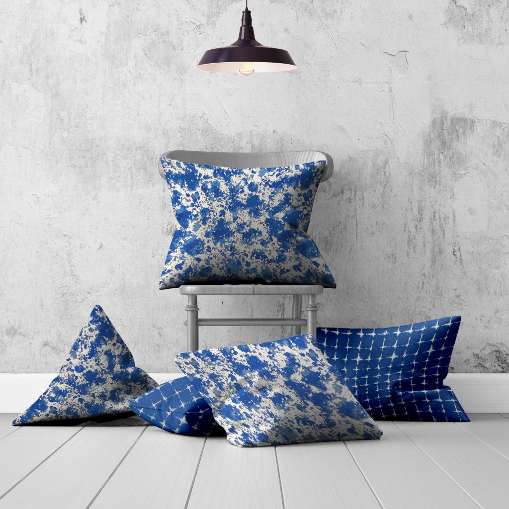 Set Of Three 20" X 20" Blue And White Zippered Coastal Throw Indoor Outdoor Pillow Cover