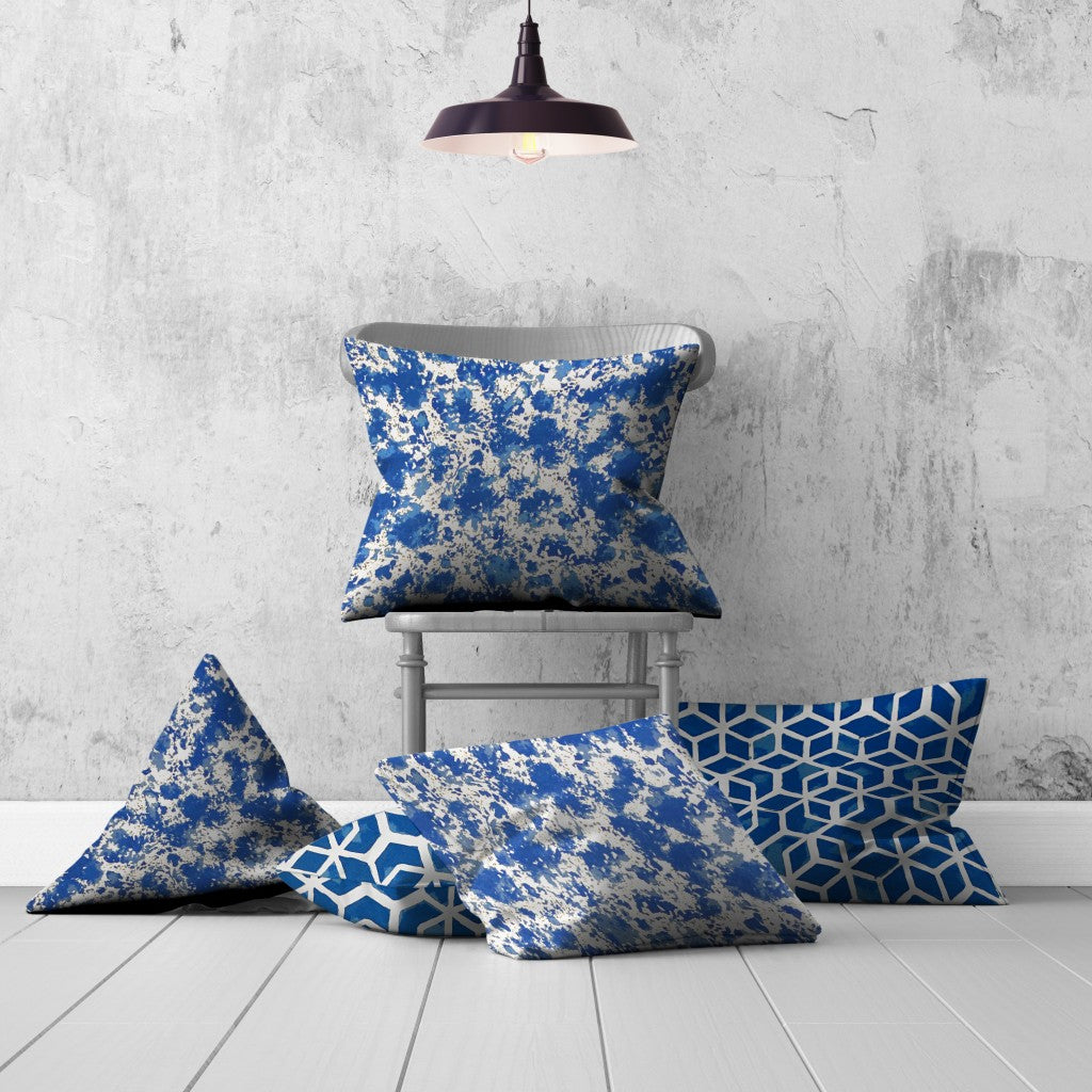 Set Of Three 20" X 20" Blue And White Enveloped Coastal Throw Indoor Outdoor Pillow Cover