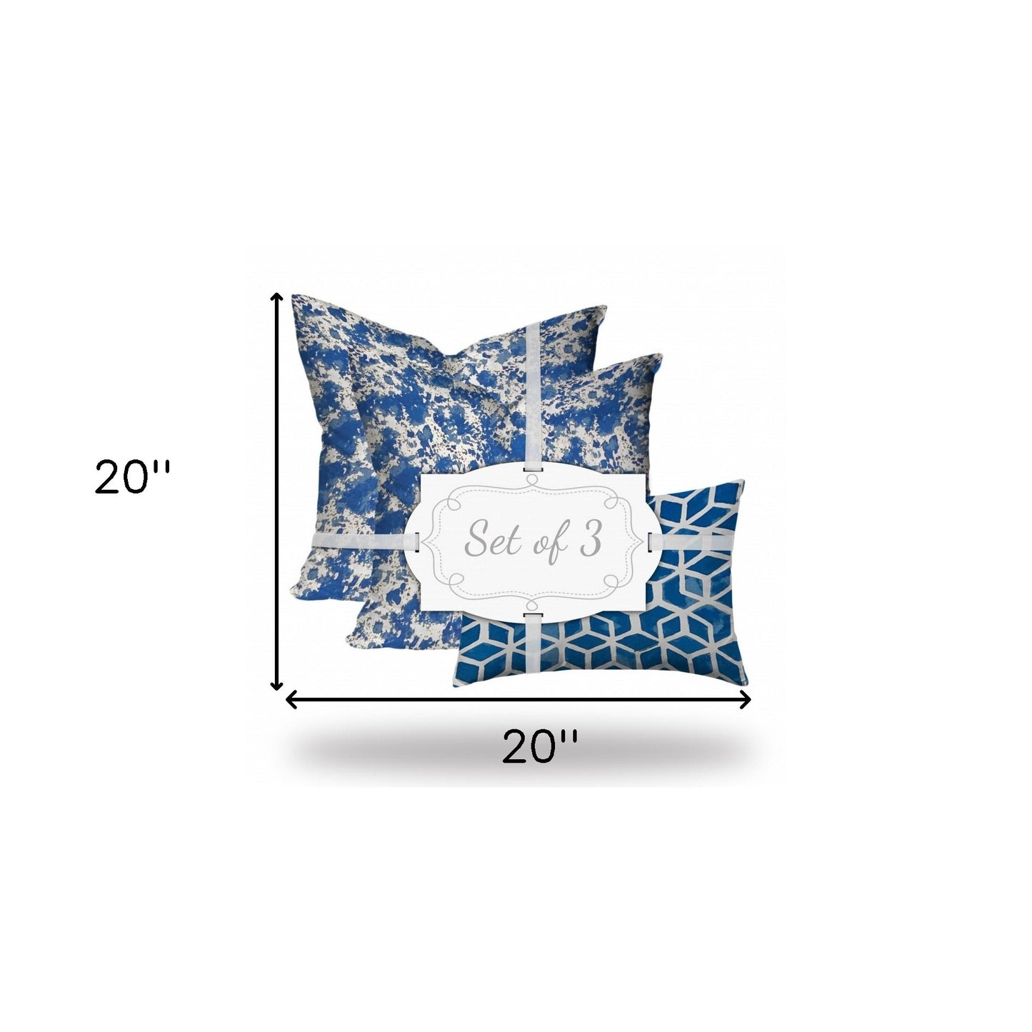 Set Of Three 20" X 20" Blue And White Zippered Coastal Throw Indoor Outdoor Pillow Cover