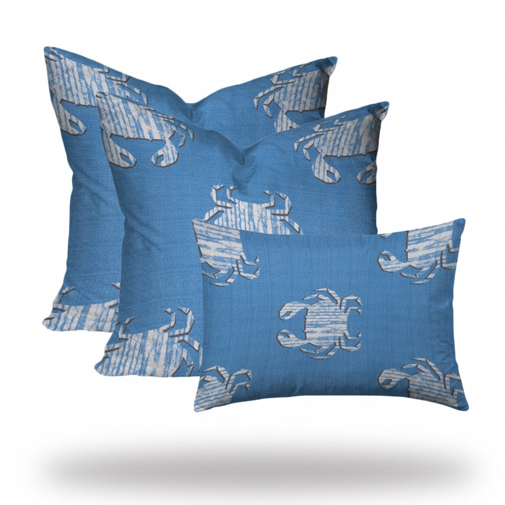 20" X 20" Blue And White Zippered Throw Indoor Outdoor Pillow