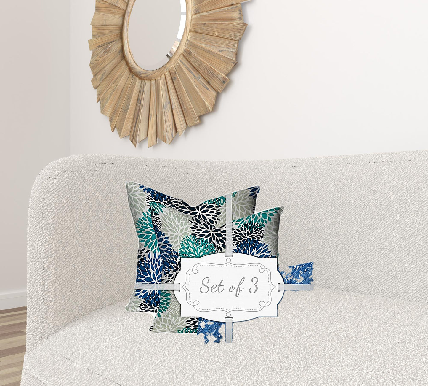 20" X 20" Blue And White Zippered Floral Throw Indoor Outdoor Pillow