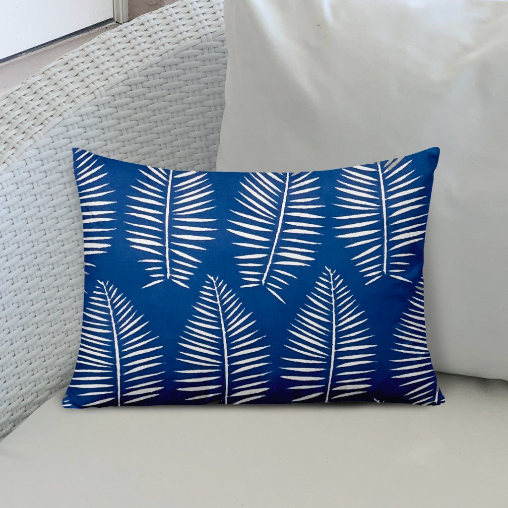 12" X 16" Blue And White Zippered Tropical Lumbar Indoor Outdoor Pillow