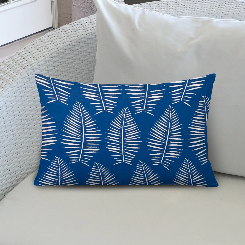 12" X 18" Blue And White Enveloped Tropical Lumbar Indoor Outdoor Pillow Cover