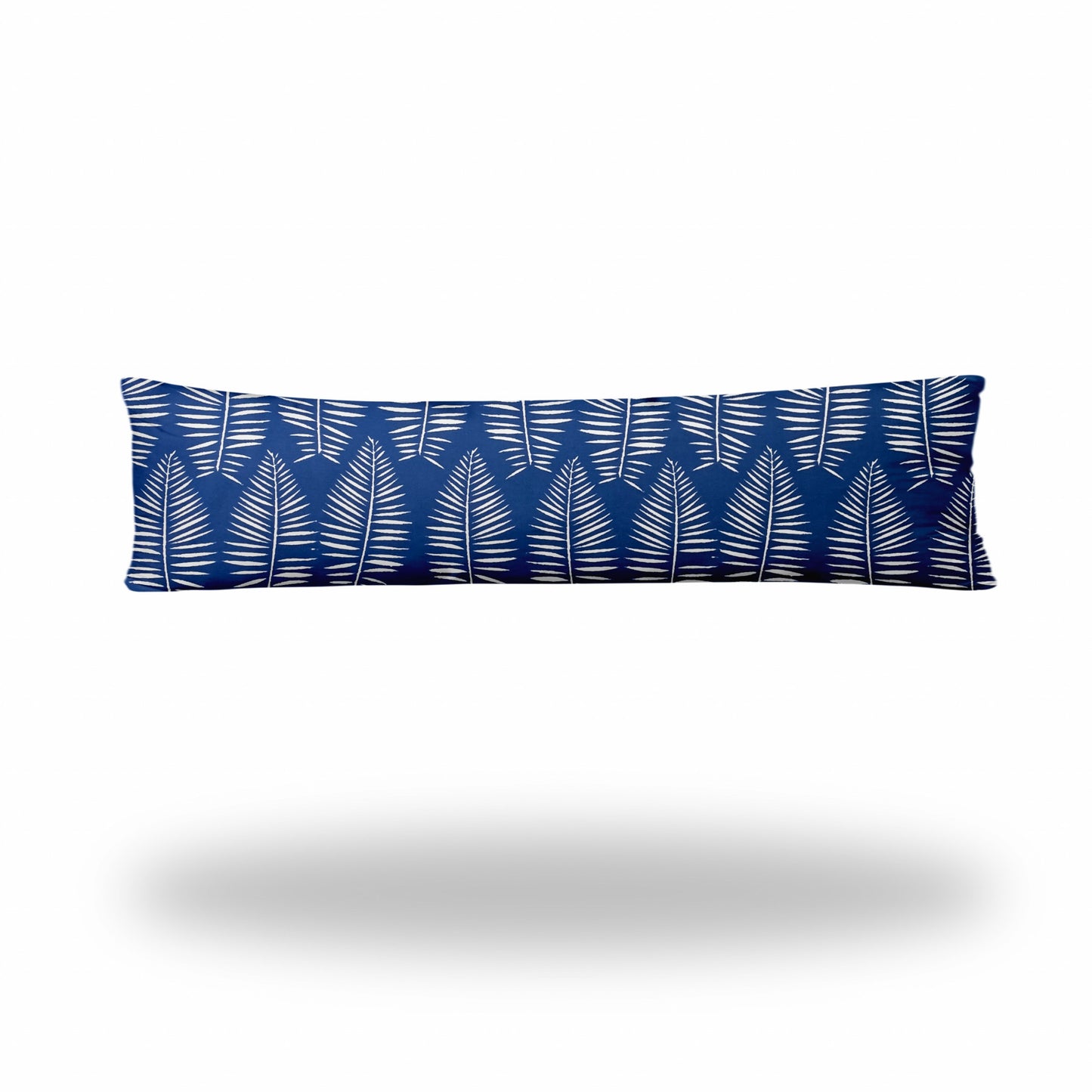 12" X 48" Blue And White Enveloped Tropical Lumbar Indoor Outdoor Pillow