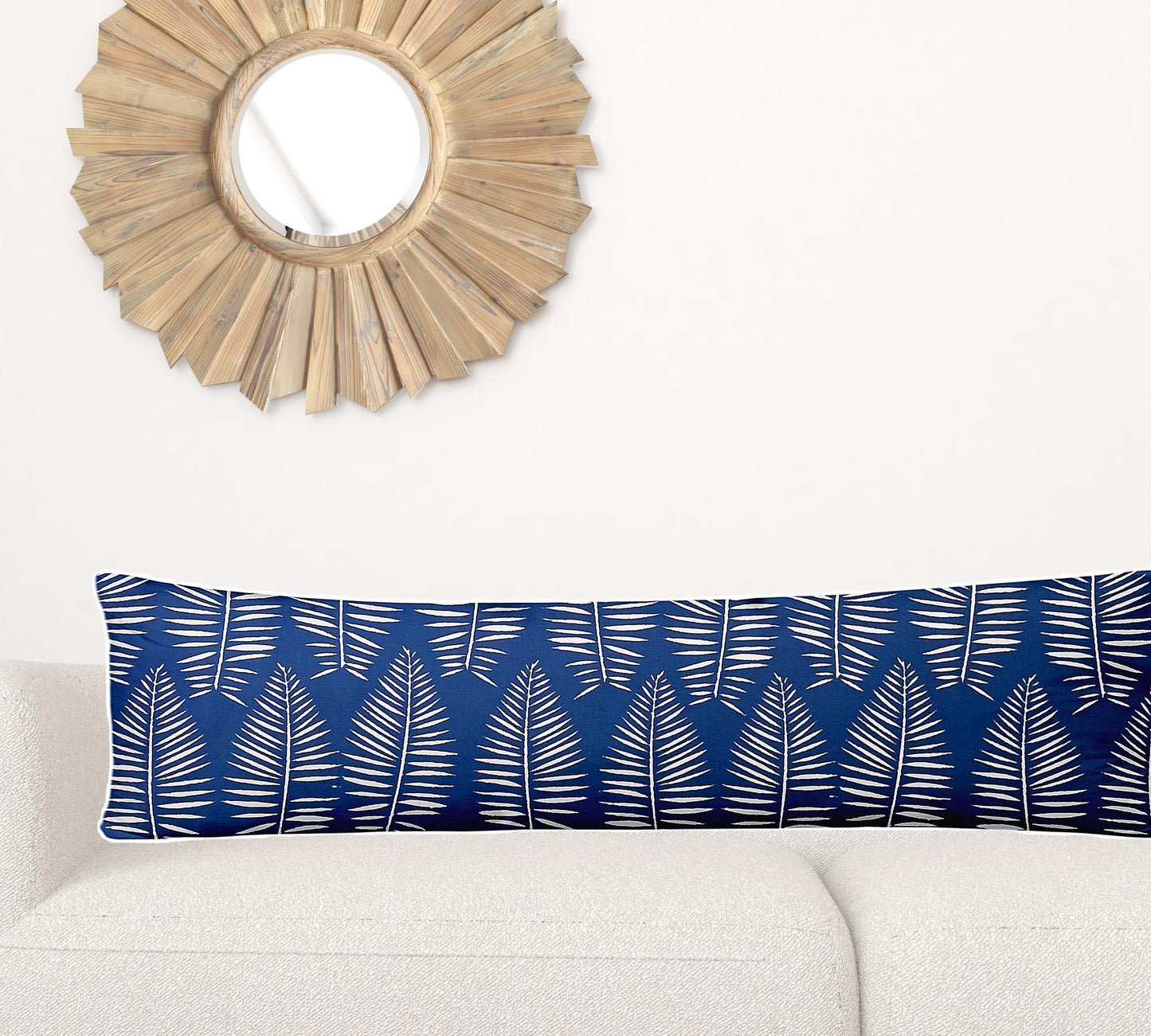 12" X 48" Blue And White Enveloped Tropical Lumbar Indoor Outdoor Pillow
