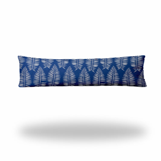 12" X 48" Blue And White Zippered Tropical Lumbar Indoor Outdoor Pillow Cover