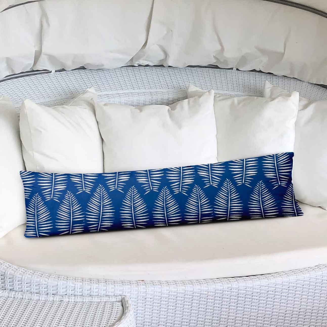 12" X 48" Blue And White Zippered Tropical Lumbar Indoor Outdoor Pillow