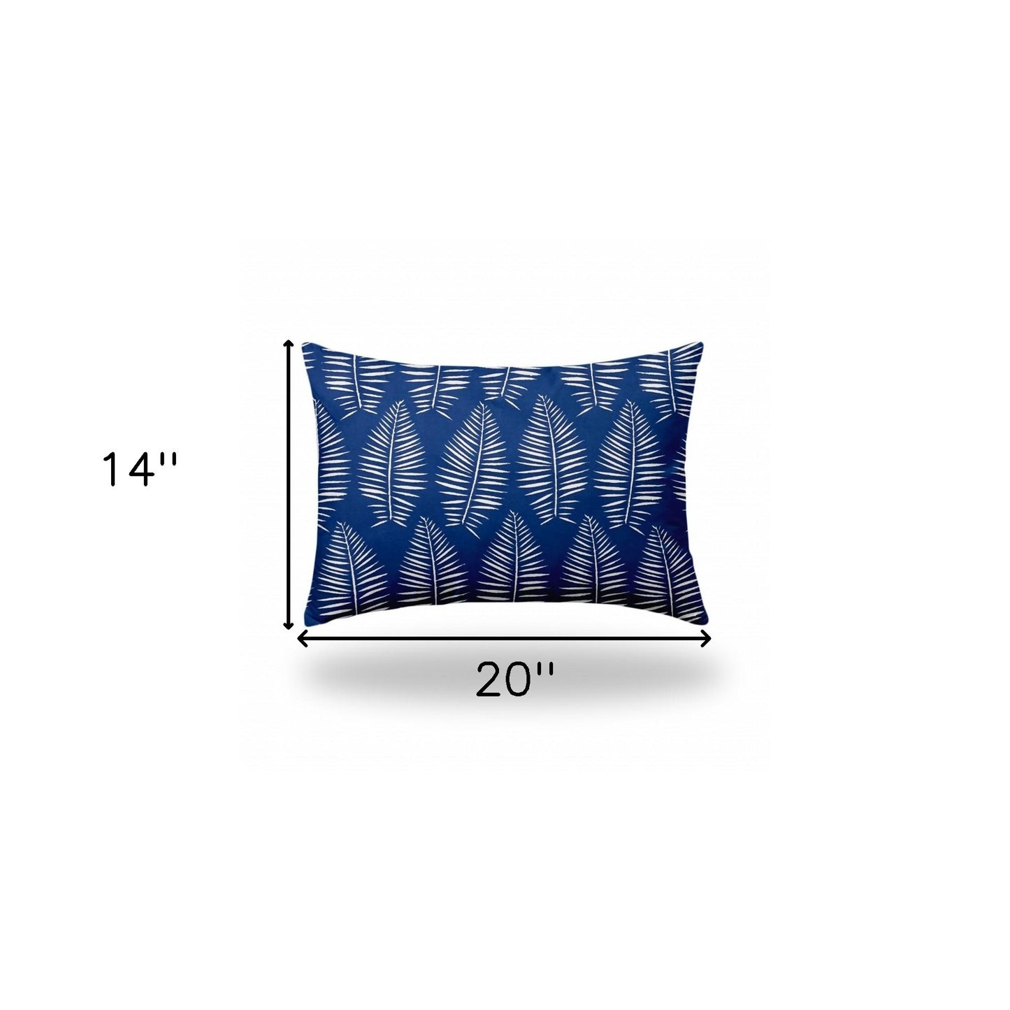 14" X 20" Blue And White Enveloped Tropical Lumbar Indoor Outdoor Pillow Cover