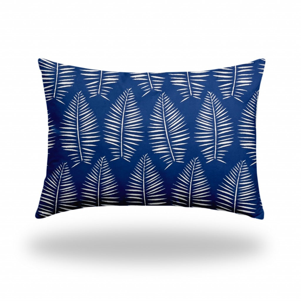 14" X 20" Blue And White Enveloped Tropical Lumbar Indoor Outdoor Pillow Cover