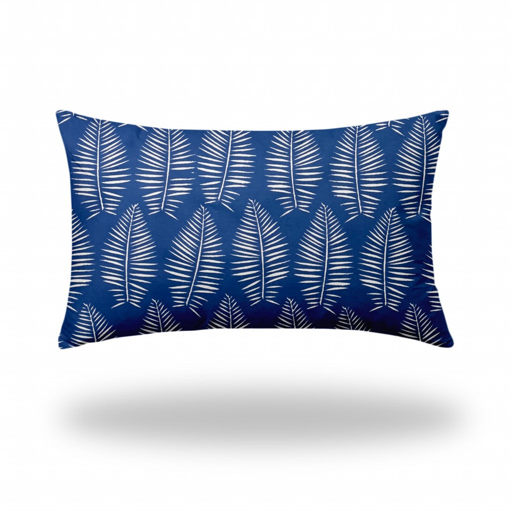 16" X 26" Blue And White Zippered Tropical Lumbar Indoor Outdoor Pillow