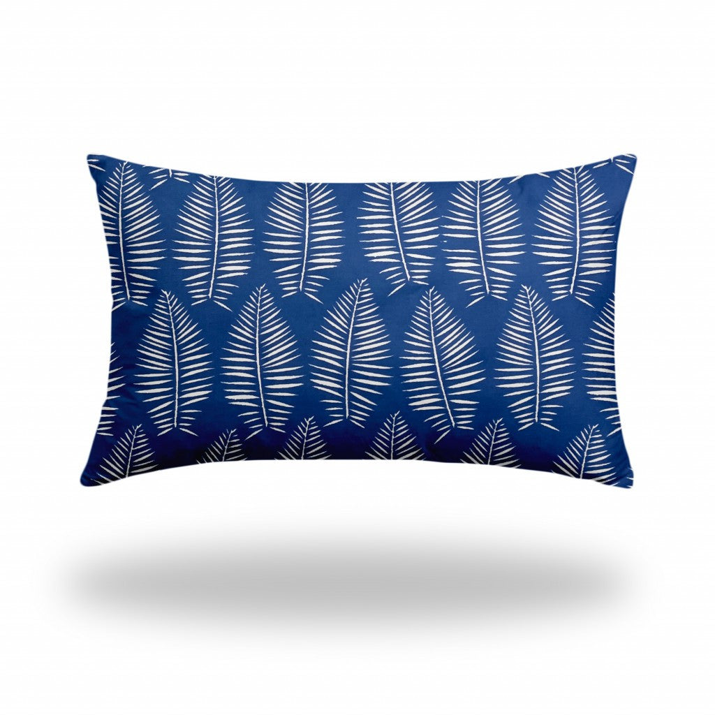 16" X 26" Blue And White Zippered Tropical Lumbar Indoor Outdoor Pillow