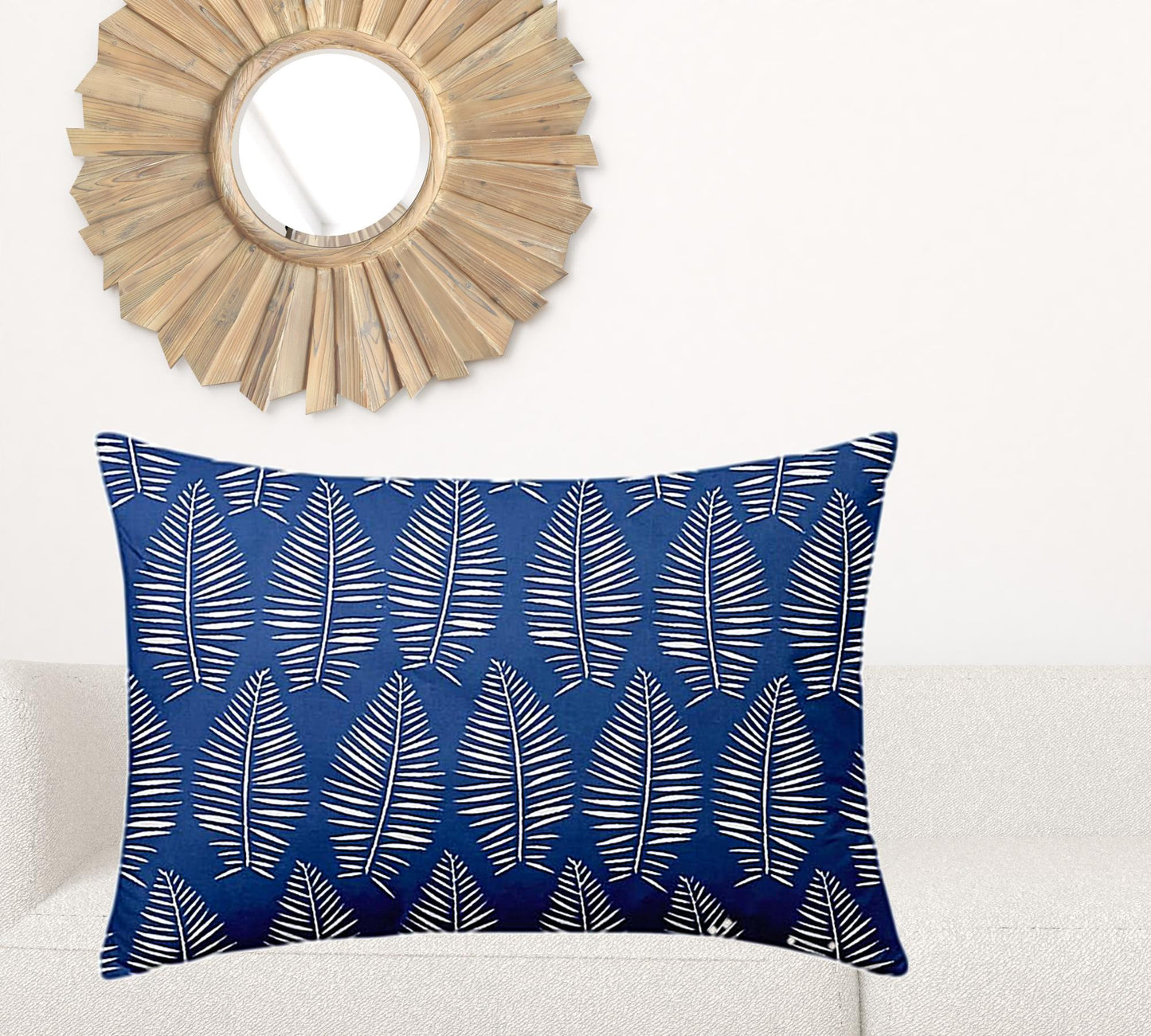 24" X 36" Blue And White Zippered Tropical Lumbar Indoor Outdoor Pillow Cover