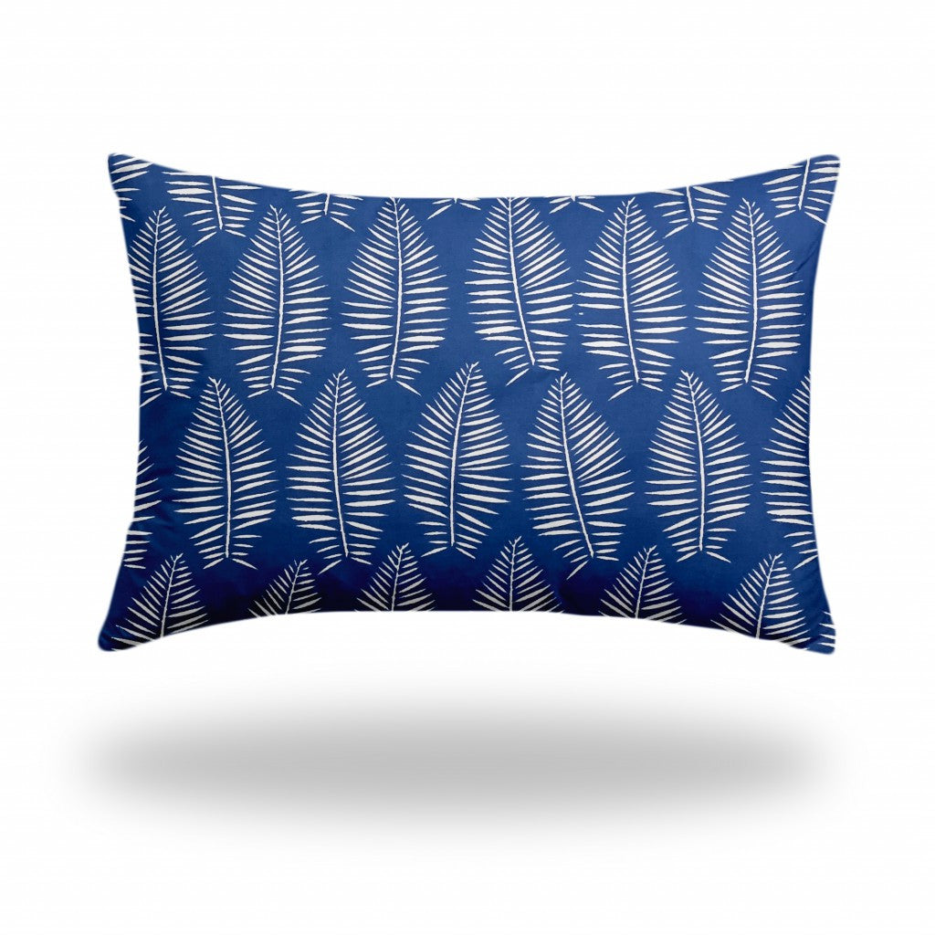 24" X 36" Blue And White Zippered Tropical Lumbar Indoor Outdoor Pillow Cover