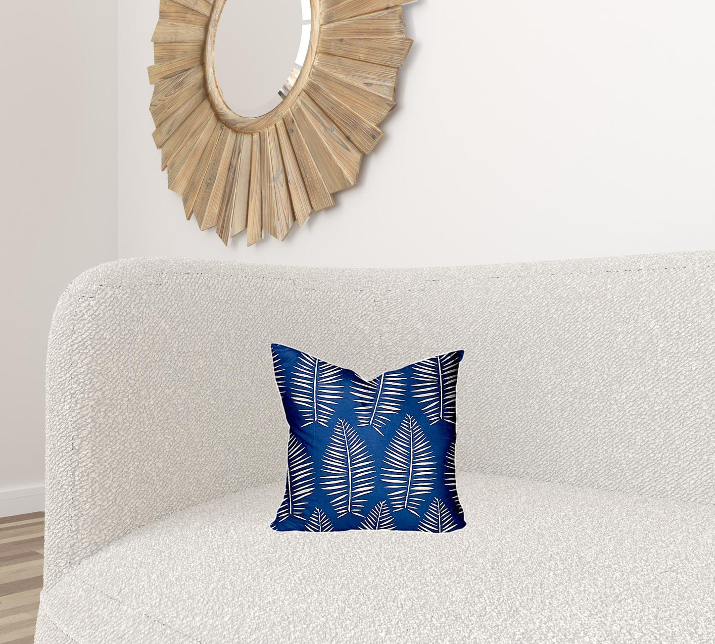 14" X 14" Blue And White Enveloped Tropical Throw Indoor Outdoor Pillow Cover
