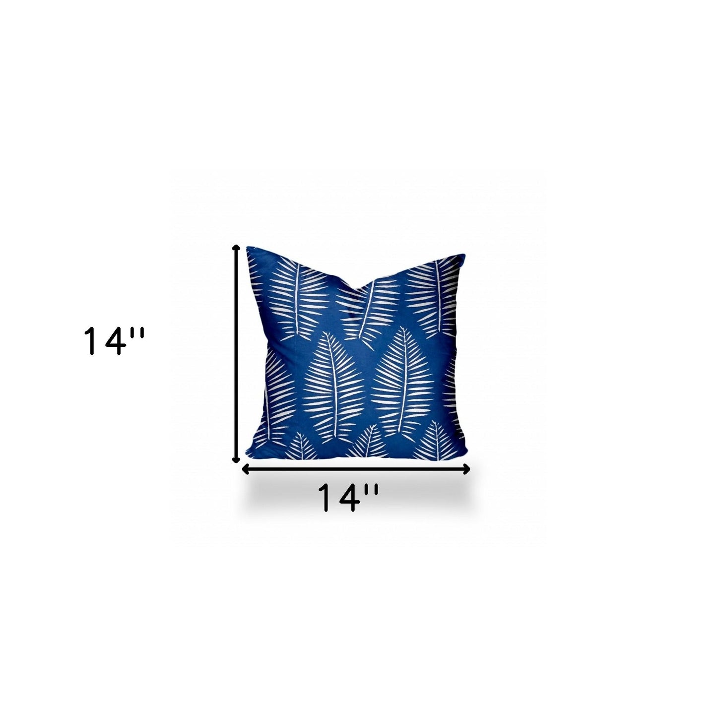 14" X 14" Blue And White Enveloped Tropical Throw Indoor Outdoor Pillow