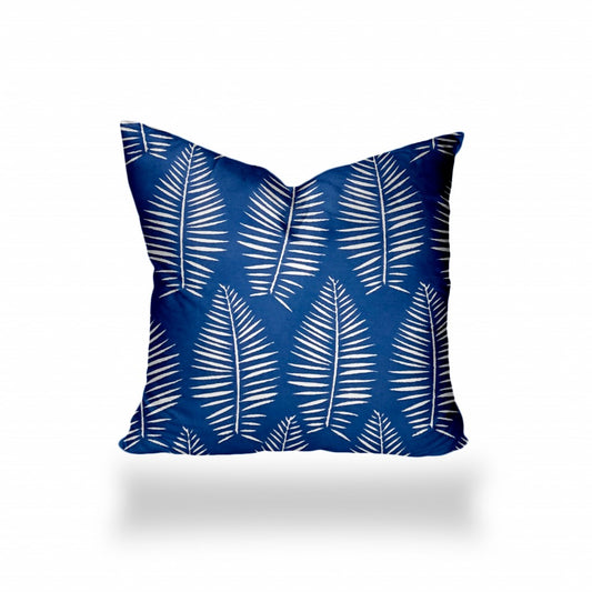 16" X 16" Blue And White Enveloped Tropical Throw Indoor Outdoor Pillow Cover
