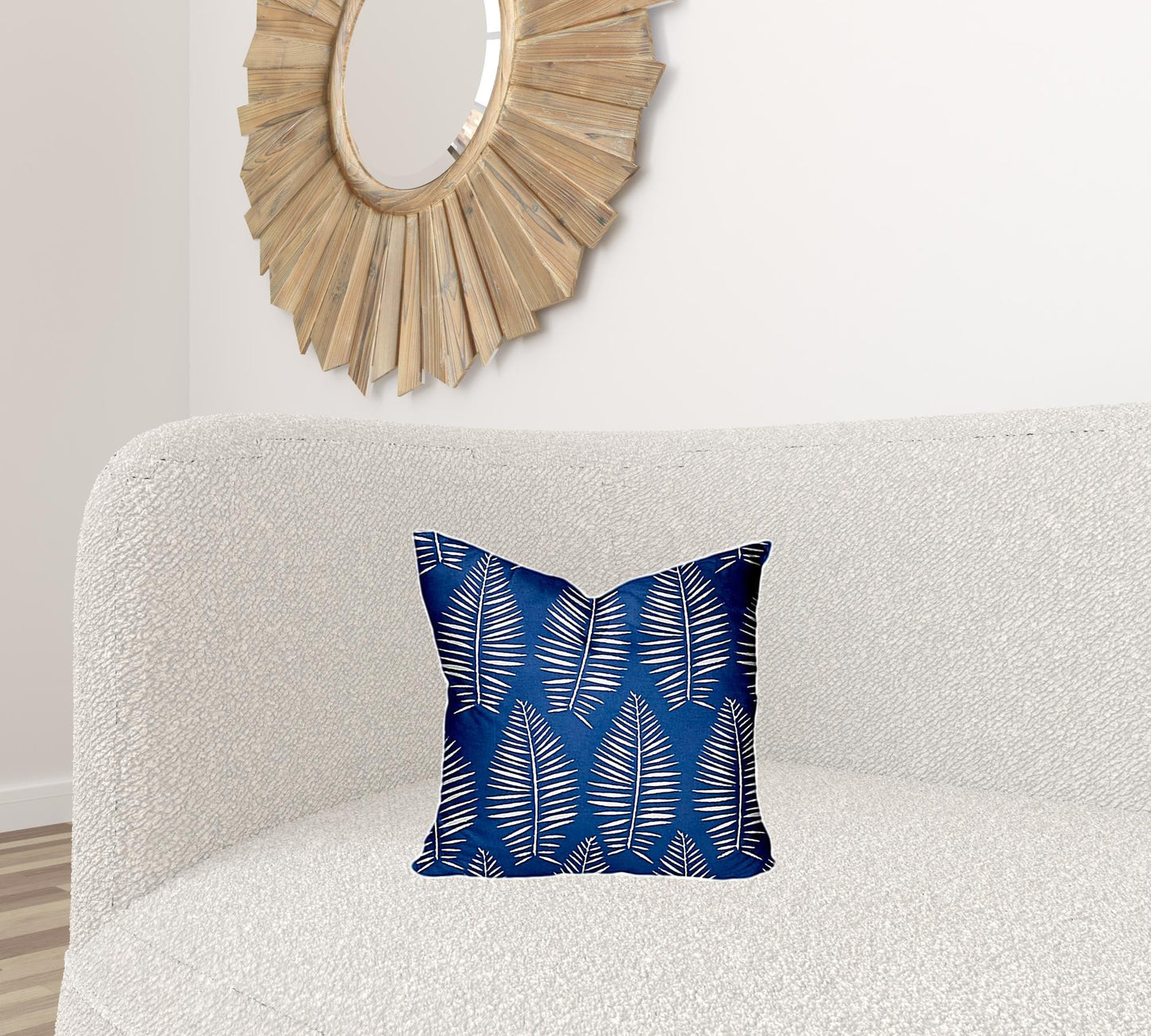 16" X 16" Blue And White Blown Seam Tropical Throw Indoor Outdoor Pillow