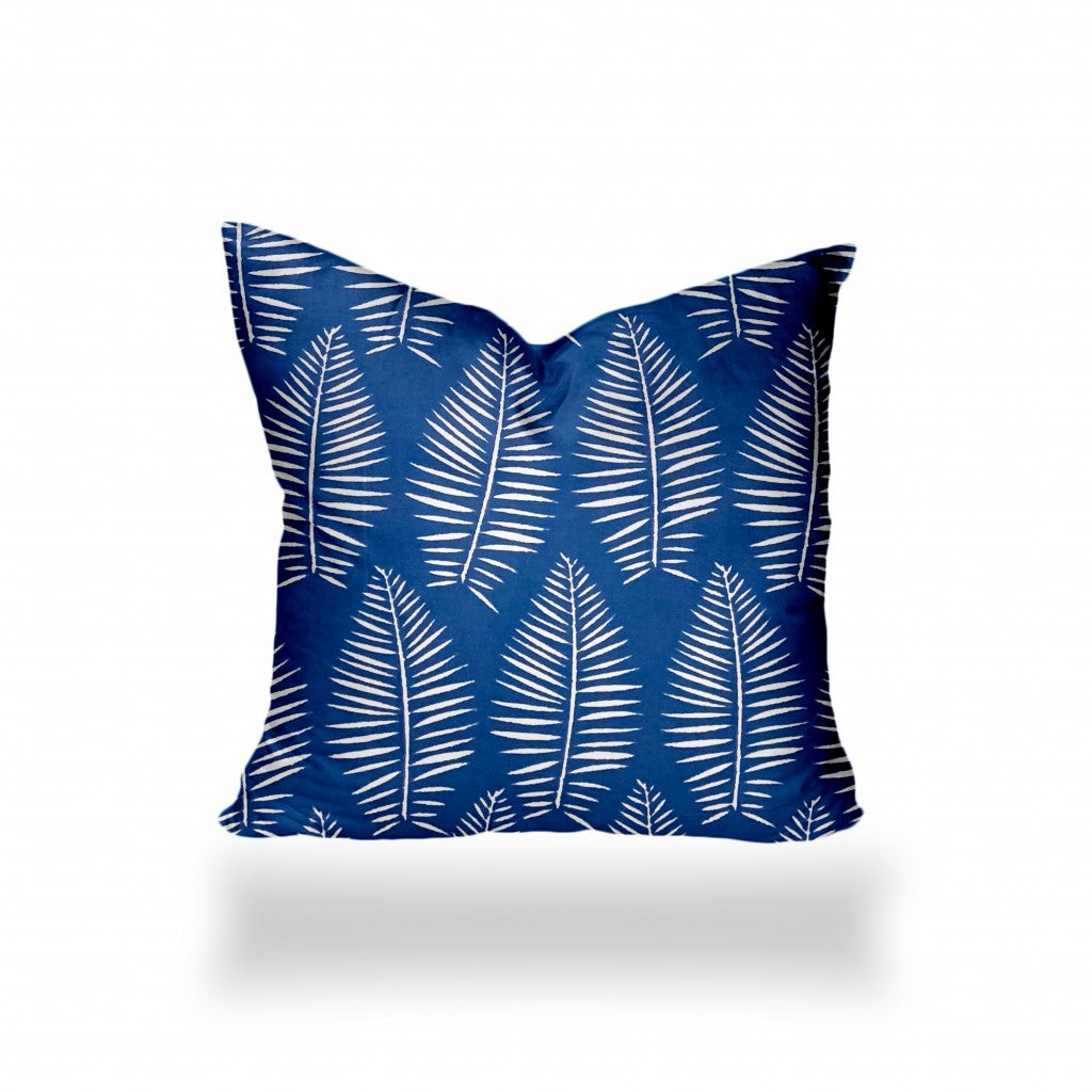 17" X 17" Blue And White Enveloped Tropical Throw Indoor Outdoor Pillow Cover