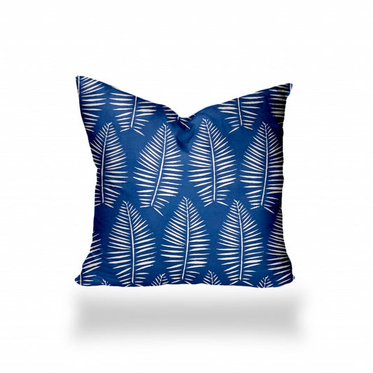 18" X 18" Blue And White Zippered Tropical Throw Indoor Outdoor Pillow Cover