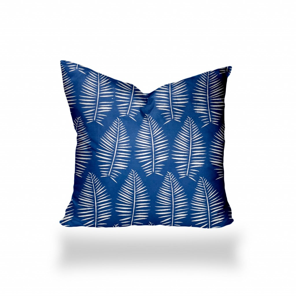 20" X 20" Blue And White Blown Seam Tropical Throw Indoor Outdoor Pillow