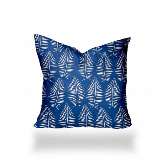 22" X 22" Blue And White Zippered Tropical Throw Indoor Outdoor Pillow Cover