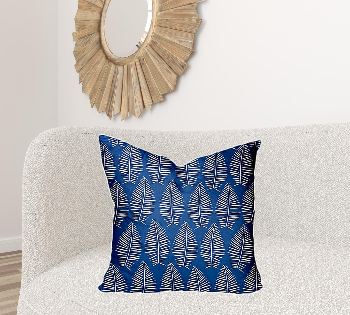 24" X 24" Blue And White Zippered Tropical Throw Indoor Outdoor Pillow