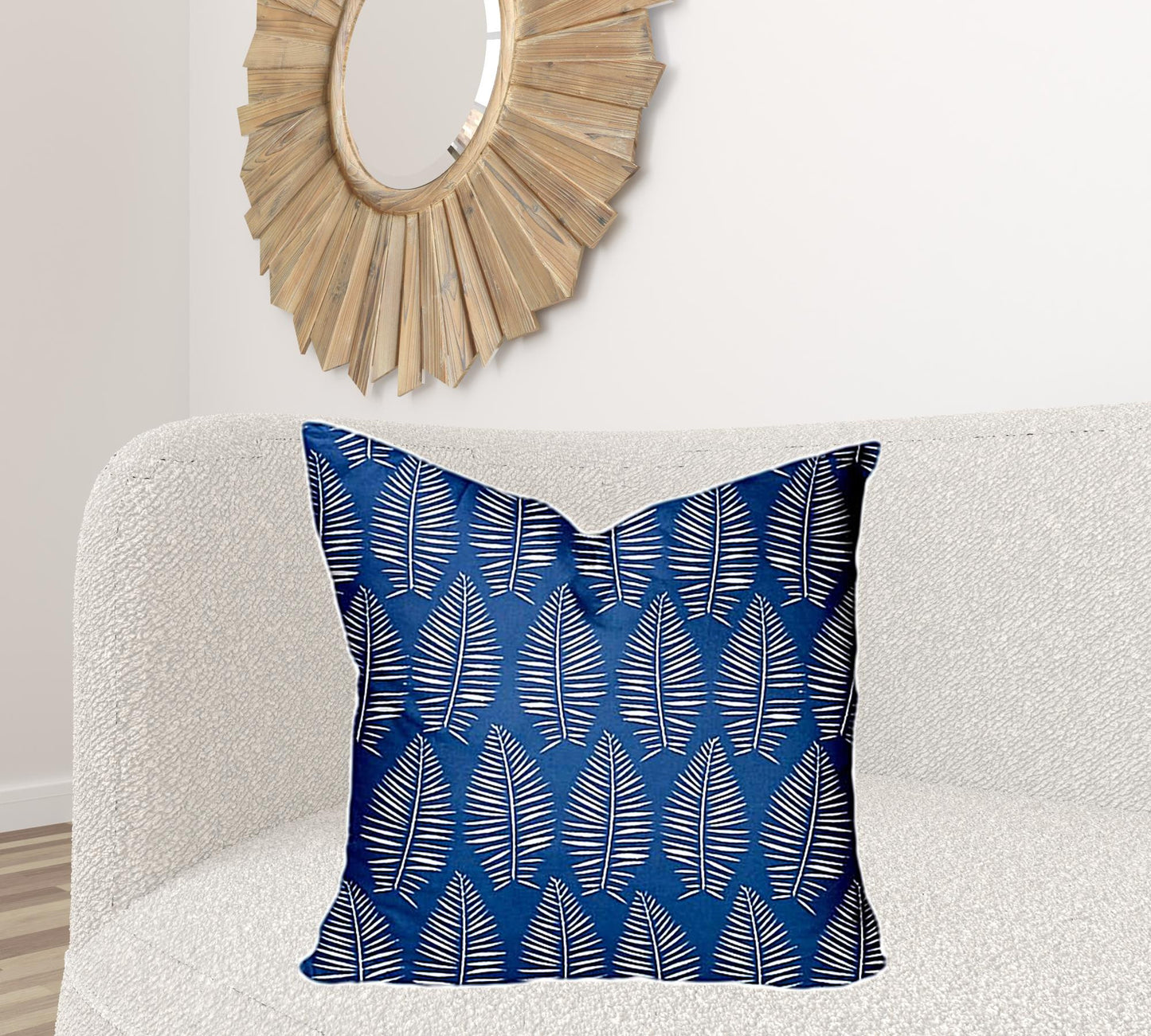 26" X 26" Blue And White Enveloped Tropical Throw Indoor Outdoor Pillow