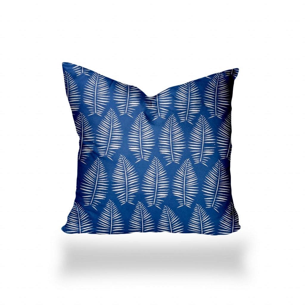 26" X 26" Blue And White Blown Seam Tropical Throw Indoor Outdoor Pillow