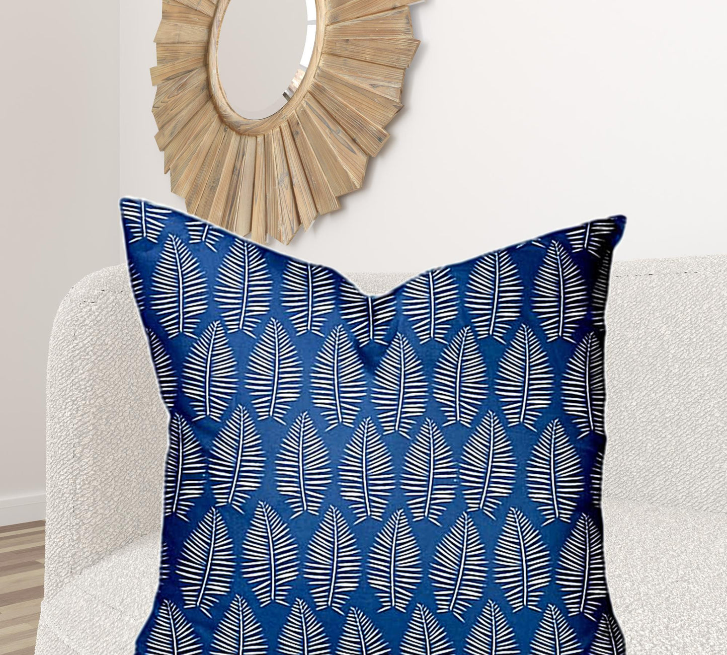 36" X 36" Blue And White Zippered Tropical Throw Indoor Outdoor Pillow Cover