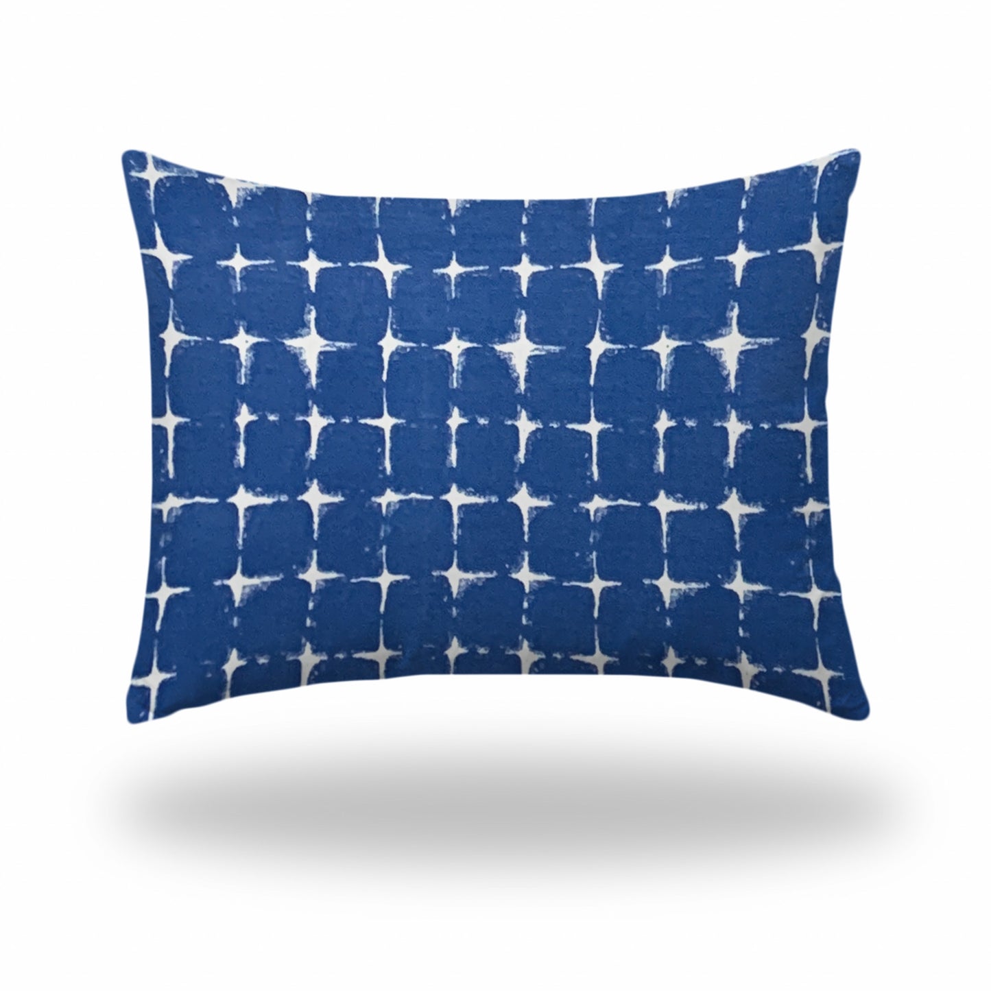 12" X 16" Blue And White Enveloped Gingham Lumbar Indoor Outdoor Pillow