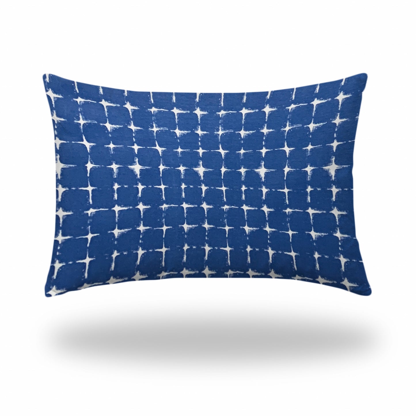 12" X 18" Blue And White Enveloped Gingham Lumbar Indoor Outdoor Pillow