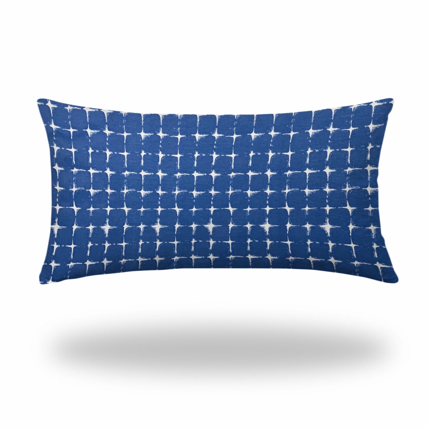 14" X 24" Blue And White Enveloped Gingham Lumbar Indoor Outdoor Pillow