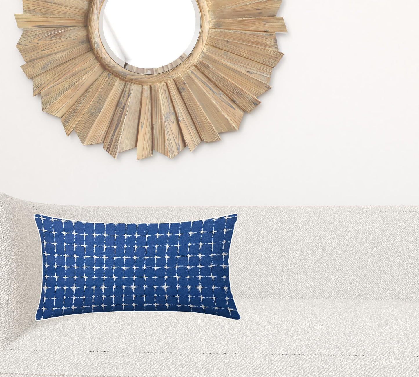 14" X 24" Blue And White Enveloped Gingham Lumbar Indoor Outdoor Pillow