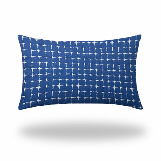 16" X 26" Blue And White Enveloped Abstract Lumbar Indoor Outdoor Pillow