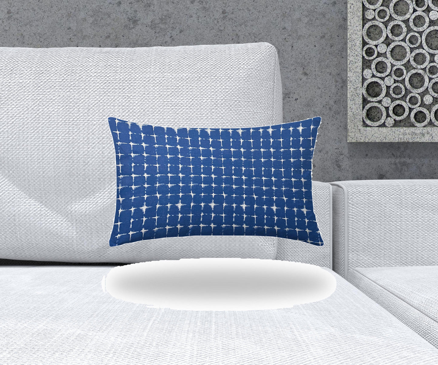 16" X 26" Blue And White Enveloped Abstract Lumbar Indoor Outdoor Pillow