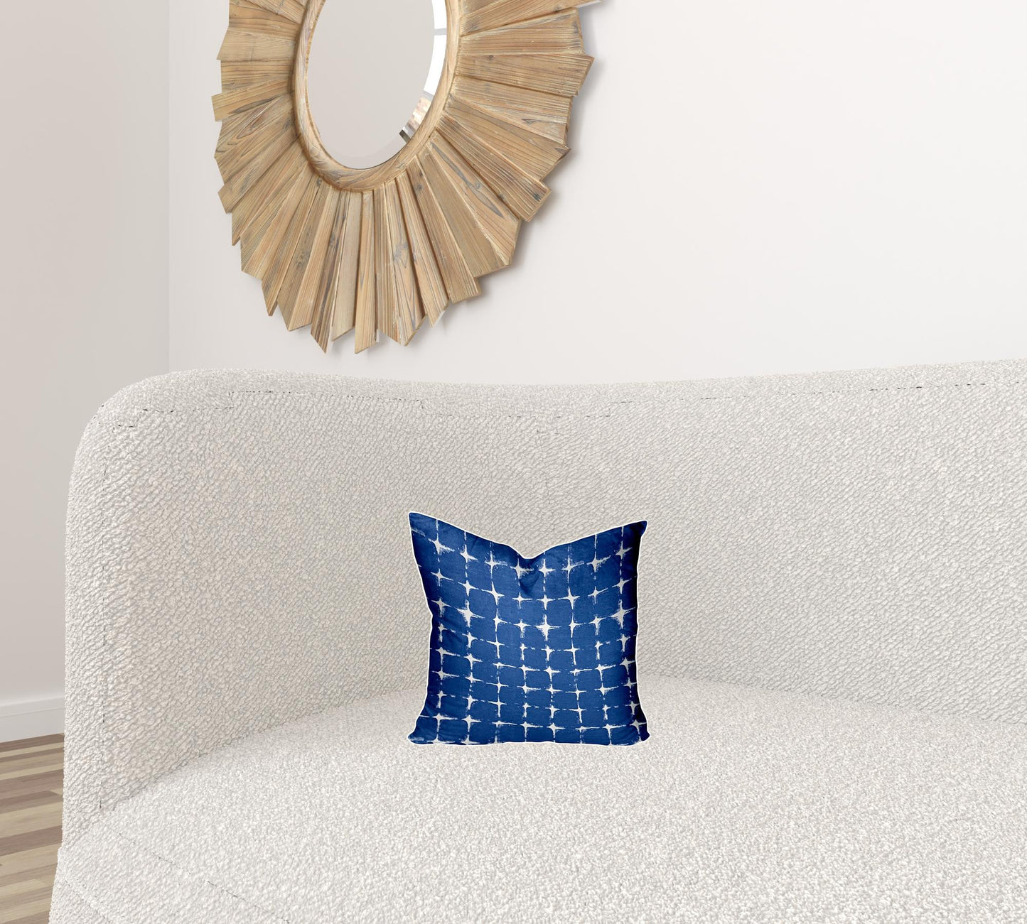 12" X 12" Blue And White Blown Seam Gingham Throw Indoor Outdoor Pillow