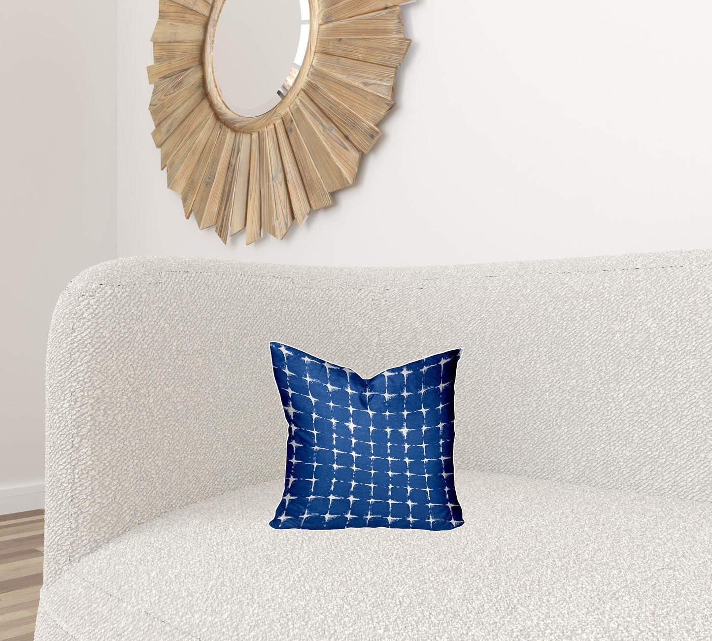 14" X 14" Blue And White Blown Seam Gingham Throw Indoor Outdoor Pillow