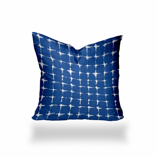 14" X 14" Blue And White Zippered Gingham Throw Indoor Outdoor Pillow