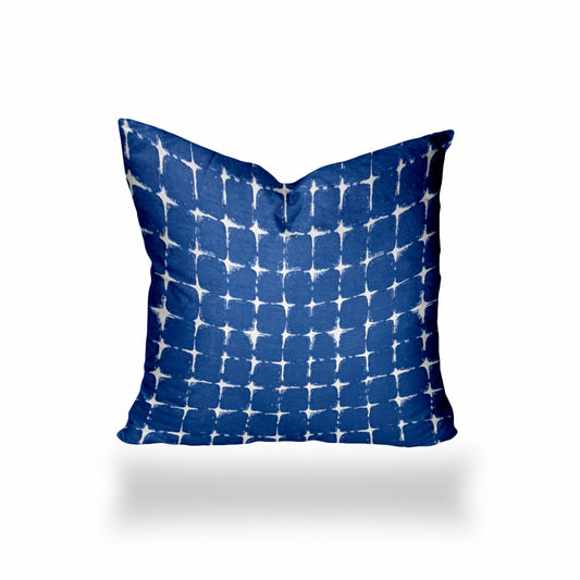 16" X 16" Blue And White Blown Seam Gingham Throw Indoor Outdoor Pillow