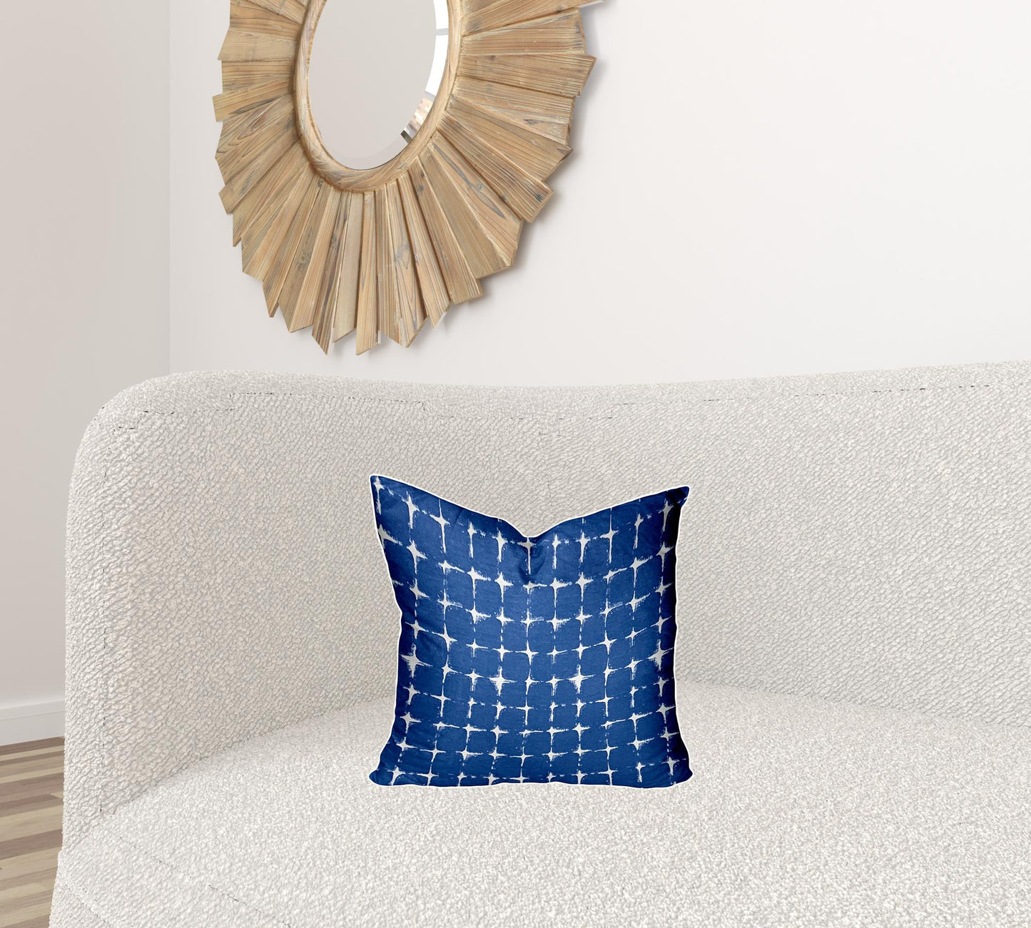 16" X 16" Blue And White Blown Seam Gingham Throw Indoor Outdoor Pillow