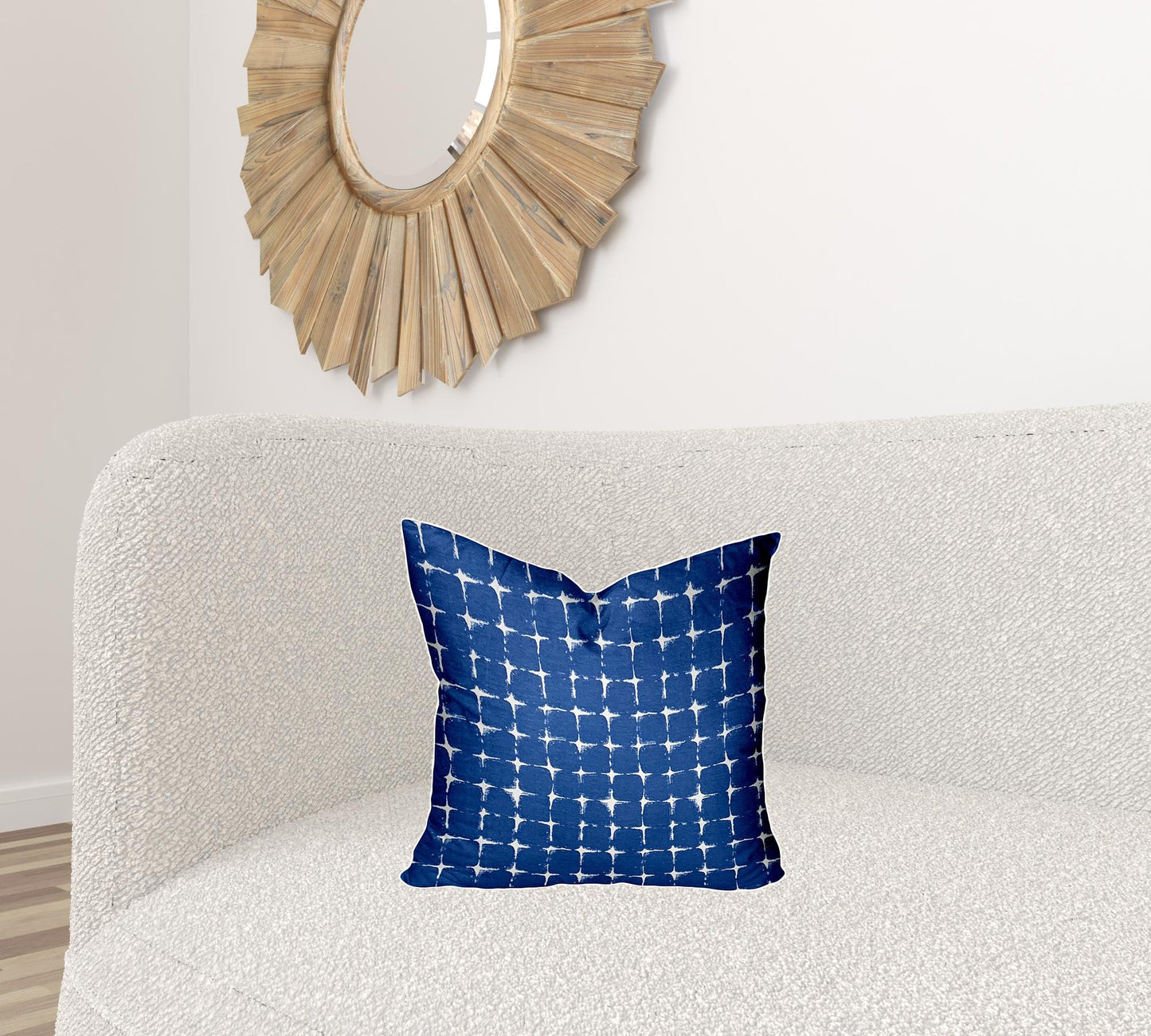 17" X 17" Blue And White Enveloped Gingham Throw Indoor Outdoor Pillow Cover