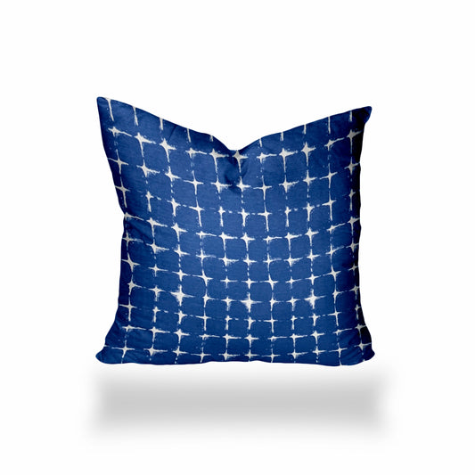 18" X 18" Blue And White Enveloped Gingham Throw Indoor Outdoor Pillow Cover