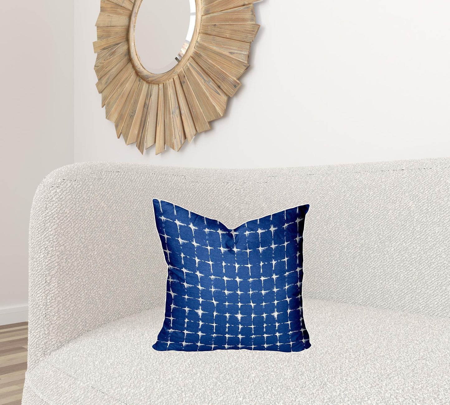 18" X 18" Blue And White Enveloped Gingham Throw Indoor Outdoor Pillow