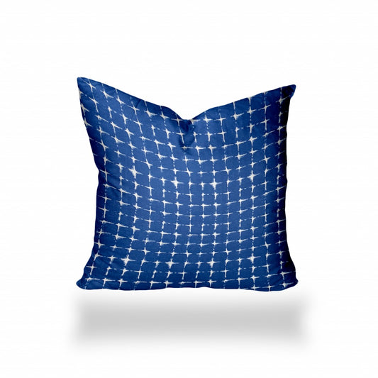 22" X 22" Blue And White Enveloped Gingham Throw Indoor Outdoor Pillow Cover