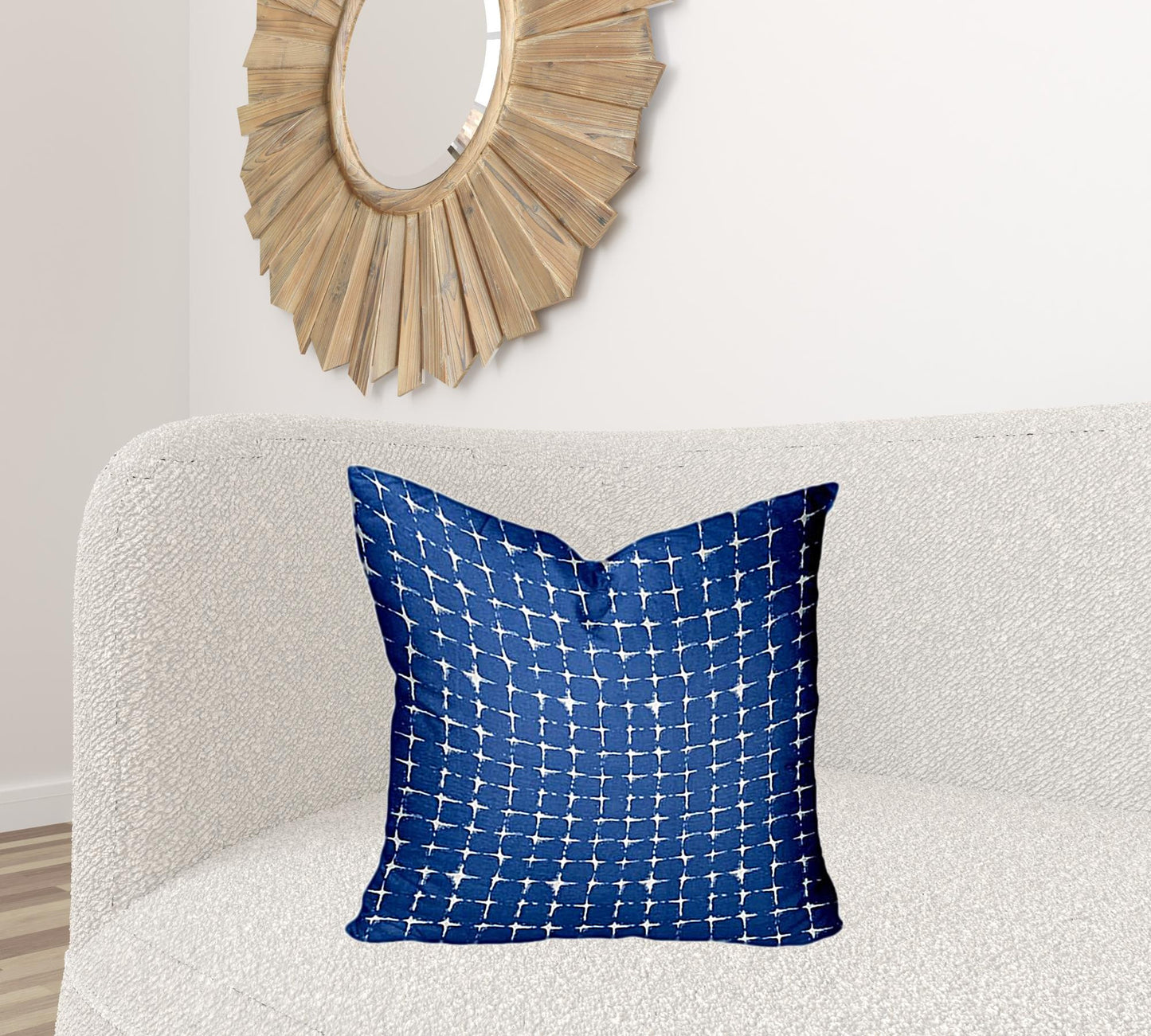 22" X 22" Blue And White Blown Seam Gingham Throw Indoor Outdoor Pillow