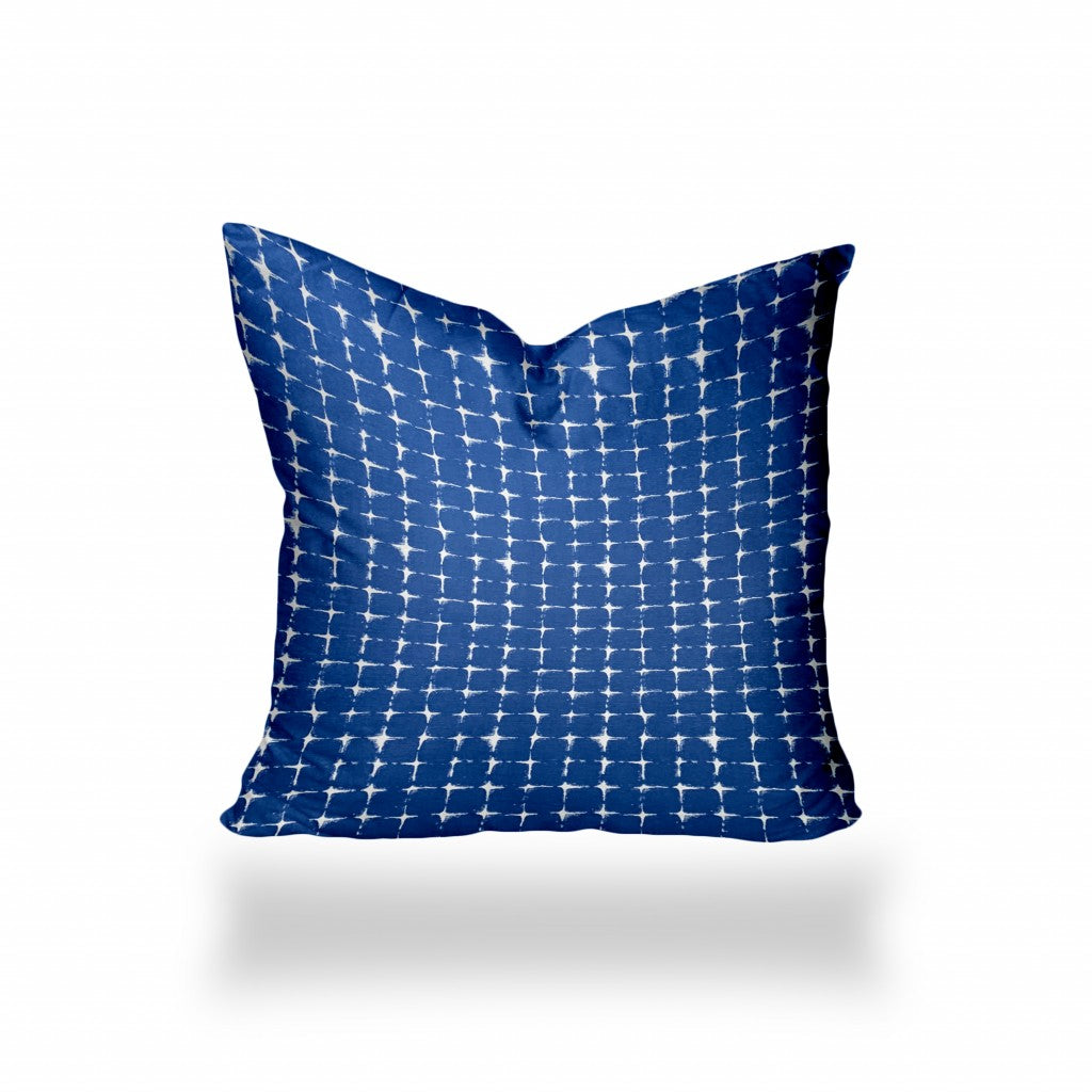 24" X 24" Blue And White Zippered Gingham Throw Indoor Outdoor Pillow Cover