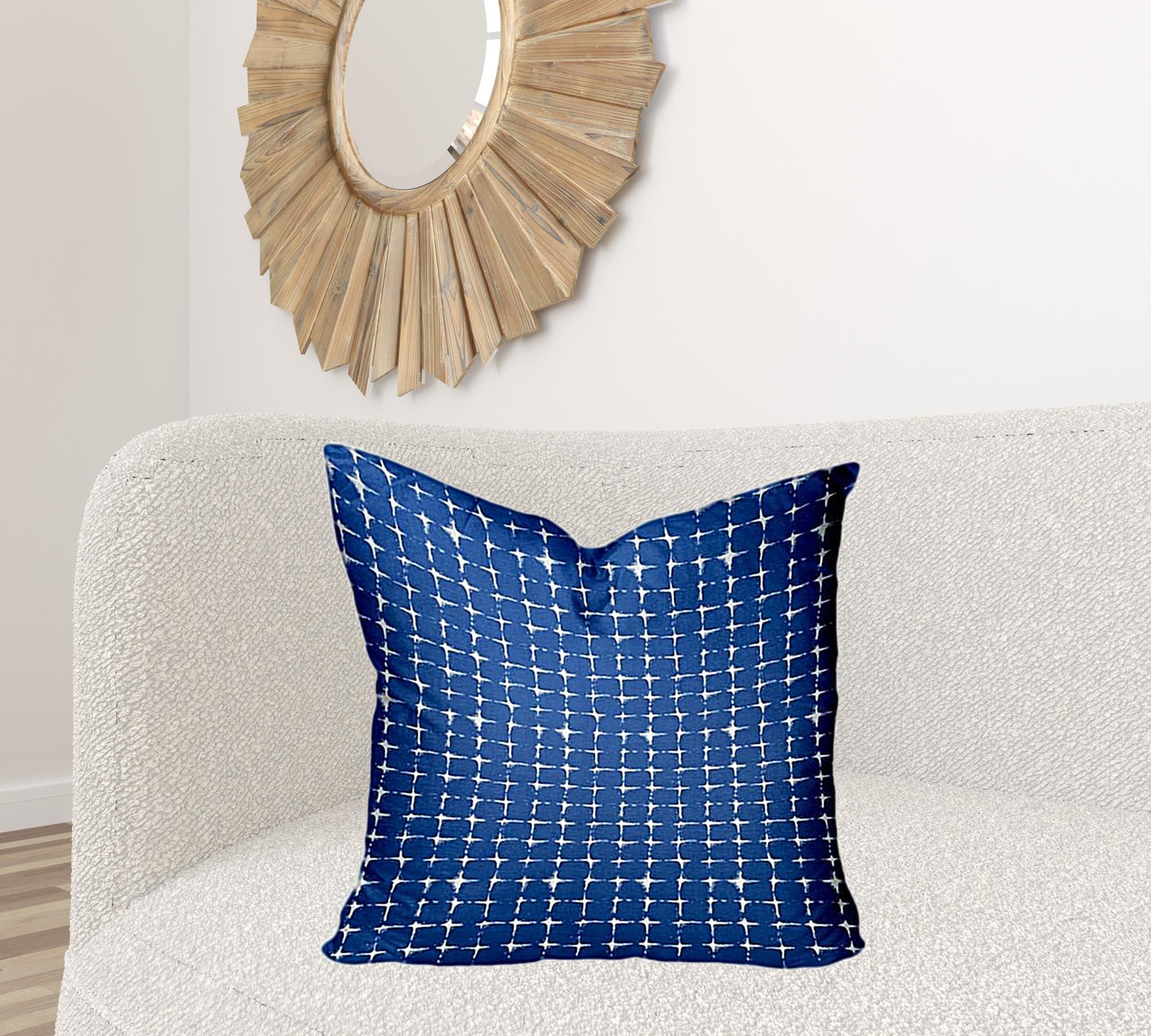 24" X 24" Blue And White Zippered Gingham Throw Indoor Outdoor Pillow