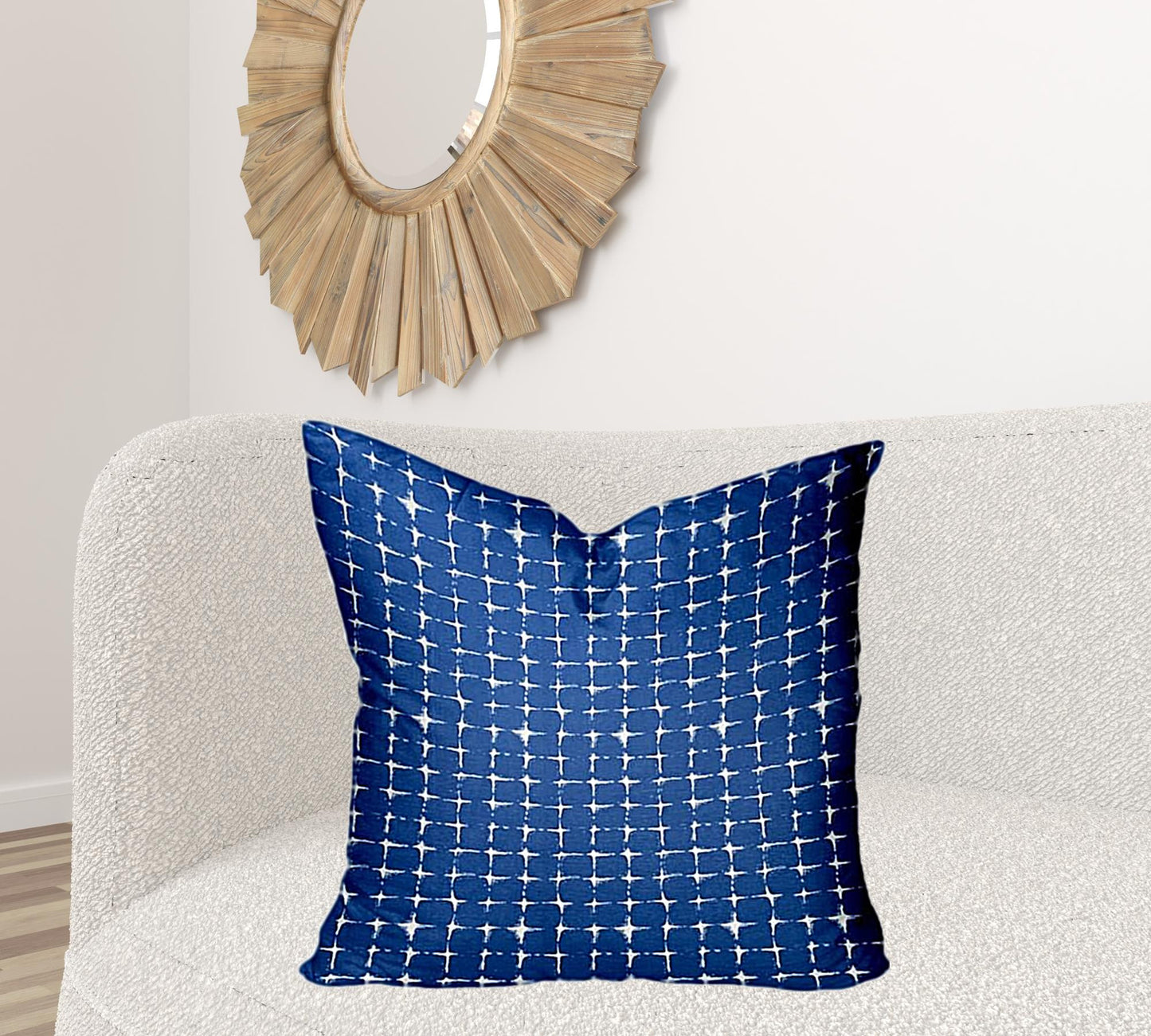 26" X 26" Blue And White Enveloped Gingham Throw Indoor Outdoor Pillow Cover