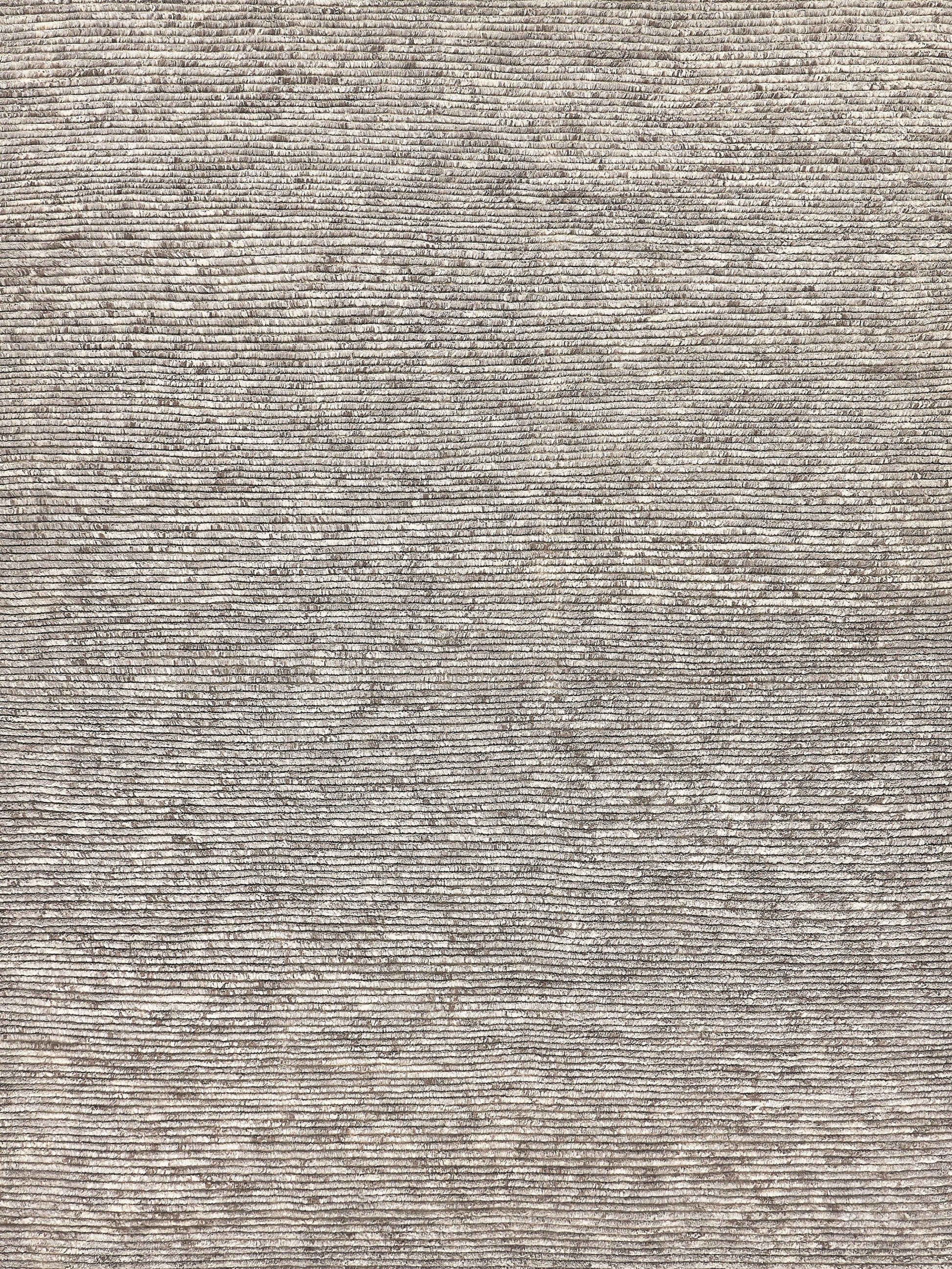 Neutral beige-gray textured jacquard rug with a subtle damask pattern; suitable for floors; measures 9' x 12'.