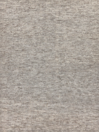Neutral beige-gray textured jacquard rug with a subtle damask pattern; suitable for floors; measures 9' x 12'.